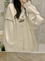 White sweater knitted sweater coat woman 2022 autumn and winter new Han edition casual loose and lazy wind wear coat