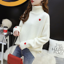 White sweater sleeve loose and small fresh winter 2020 new red high - collar knife and gas tops