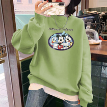 Korean pullover round neck fake two pieces of sweater spring 2021 New loose Joker spring and autumn thin Korean version of ins tide