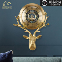 Light Extravagant Modern Pure Copper Living Room Hanging Bell Brass Deer Head Watch American Villa Genguan Decorative Personality Creative Clock