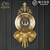 Elephant All Copper Wall Clock European Style Entrance Living Room Dining Room Decor Villa Lobby Wall Hanging American Clock