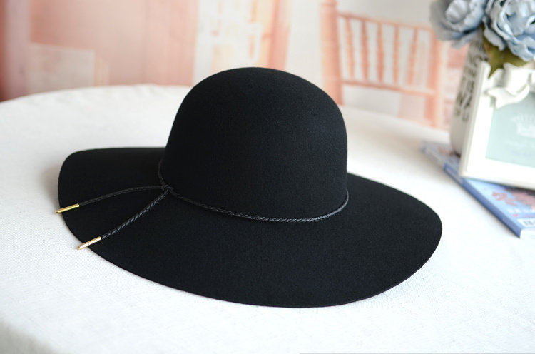 春季欧美风羊毛帽子女冬天韩版圆顶毛呢时尚百搭礼帽女士宽檐帽潮