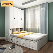 Tatami bed wardrobe combination small apartment space saving multi-function household high box bed wardrobe integrated simple