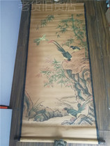 Old imitation antique character painting ancient and old painting pure handmade painting Magpie Yellow Oriole Bamboo Plot Collection Old Stuff