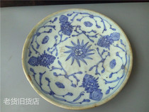 Bao old full-Product big open door Qing Dynasty Jiaqing period full-product Birthday Peach winding blue and white plate collection old goods