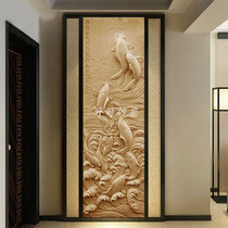 Artificial sandstone relief TV background wall Entrance panel mural sculpture Three-dimensional sandstone sculpture carp Yue Long door