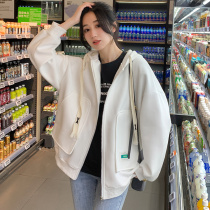 White oversize sweatshirt female embroidered dress with cap medium long spring dress 2022 new cardiovert fashion loose blouse