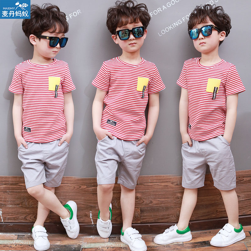 Boy's summer clothes 2022 new suits 8-year-old Summer children's clothes Children handsome 10-15 Ocean sends short sleeves Two sets of damp