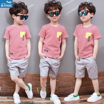 Boys summer clothes 2021 new suit 8-year-old summer childrens clothing childrens handsome 10-15 foreign style short-sleeved two-piece set tide