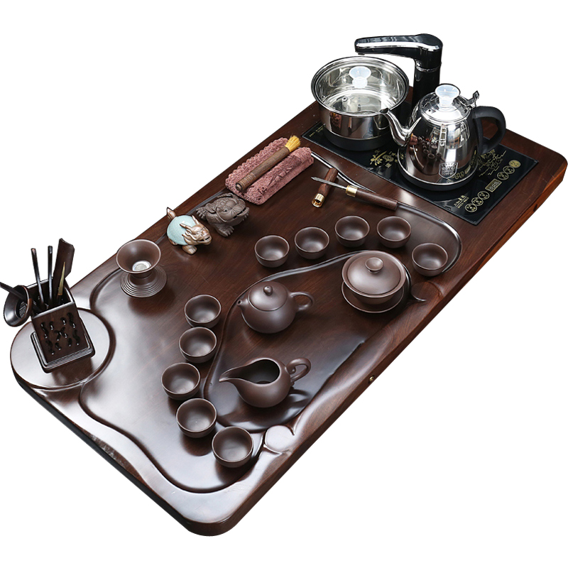 True sheng ebony wood tea tray tea set automatic induction cooker kung fu tea tea tea set