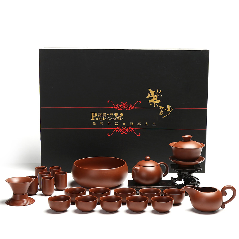 True sheng undressed ore old purple clay pot of tea set household kung fu tea tea tray teapot teacup of a complete set of accessories