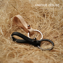 New HA Nordic style plant leather leather car keychain key ring ring pendant couple gift hanging