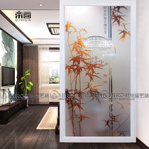 Art glass Chinese double-sided effect deep carving screen partition into the home entrance shoe cabinet sliding door tempered bamboo report Peace