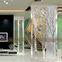 Art glass living room partition screen TV background wall aisle tempered carving entrance decoration fortune tree
