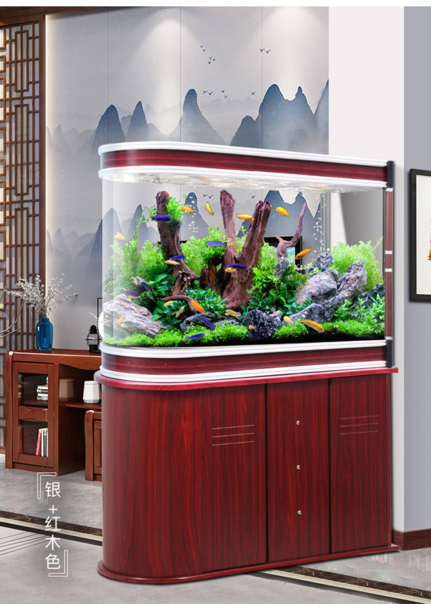 子弹头鱼缸u型玻璃生态水族箱家用中大型屏风客厅隔断玄关免换水
