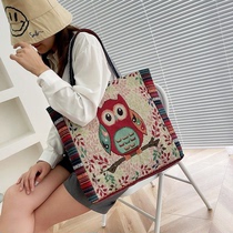 Embroidery Cloth Bag Ladies All Season 100 Hitch Casual Single Shoulder Large Capacity Commuter Students Class Carry-on Canvas Bag Fashion