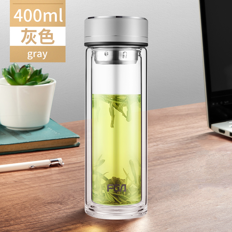 fuguang fga double-layer glass men and women business large-capacity tea cup with lid portable transparent water cup customization