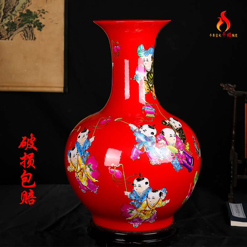 Jingdezhen ceramics vase red lad TuShang bottles of new Chinese style household flower arrangement sitting room adornment is placed