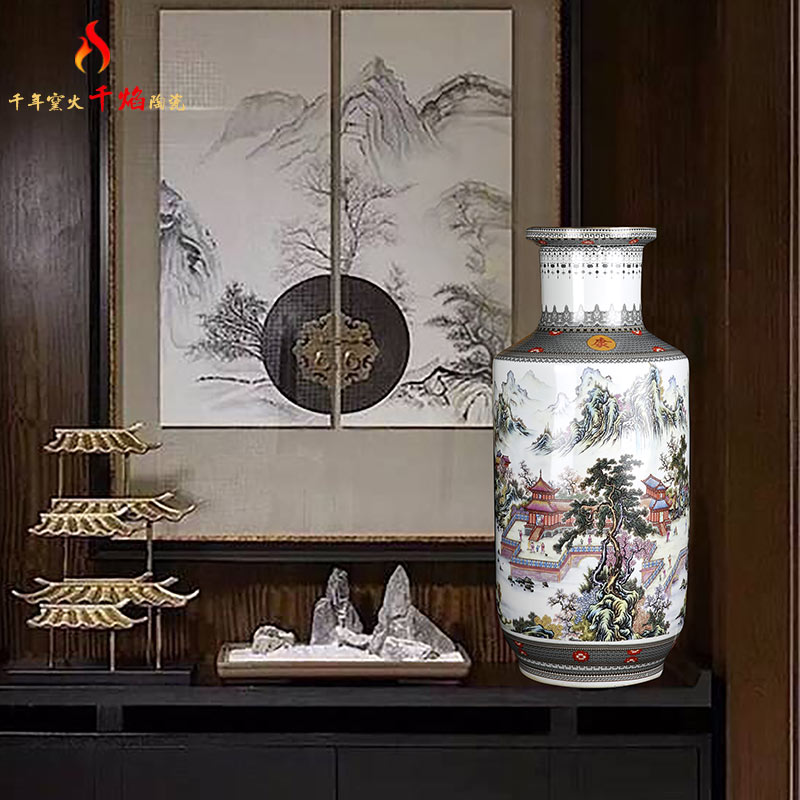 Jingdezhen ceramic vases, flower arrangement of Chinese style living room home rich ancient frame furnishing articles hand - made scenery snow figure firecrackers bottles