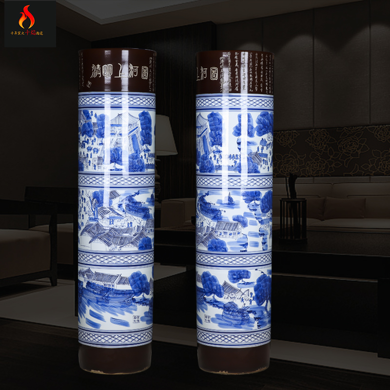 Jingdezhen ceramics hand - made pine qingming scroll landing big vase hotel opening gifts quiver furnishing articles