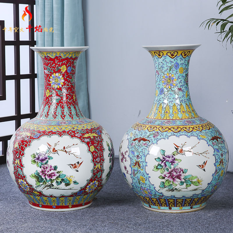 Jingdezhen ceramics vase large landing pastel hand - made the design peony flower arranging Chinese style household furnishing articles to the living room