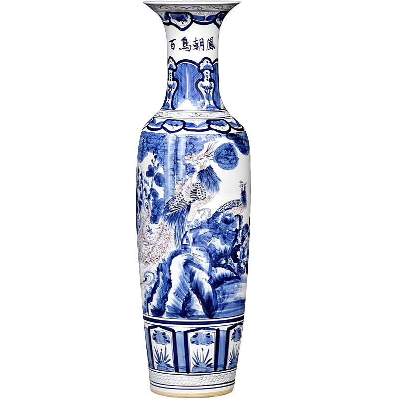 Jingdezhen blue and white youligong hand - made ceramics landing big vase birds pay homage to the king of Chinese style sitting room adornment is placed