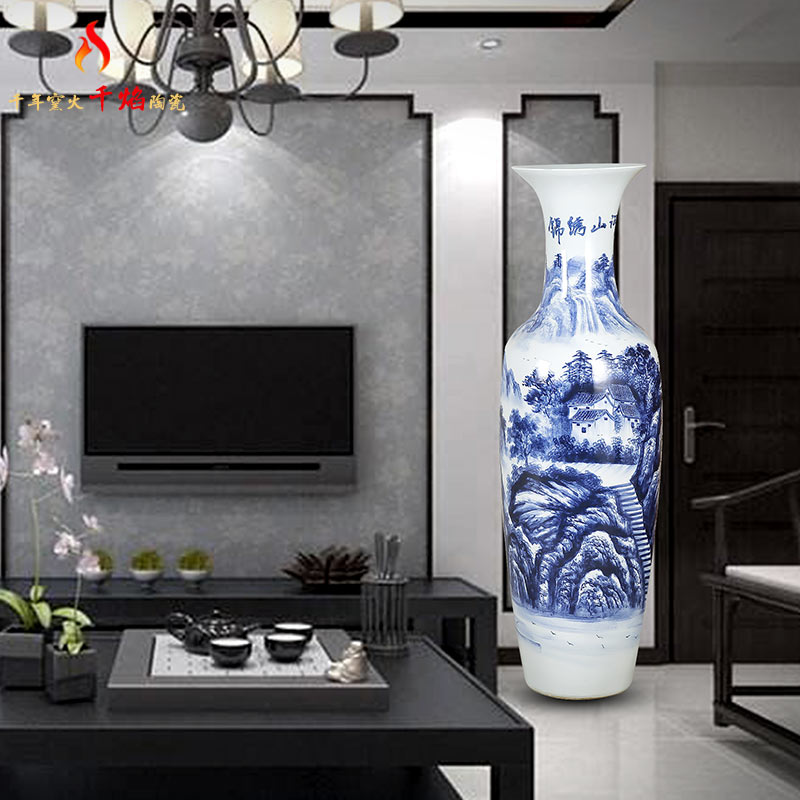 Blue and white porcelain of jingdezhen ceramics vase of large sitting room the opened flower arranging hotel furnishing articles hand - made bright future