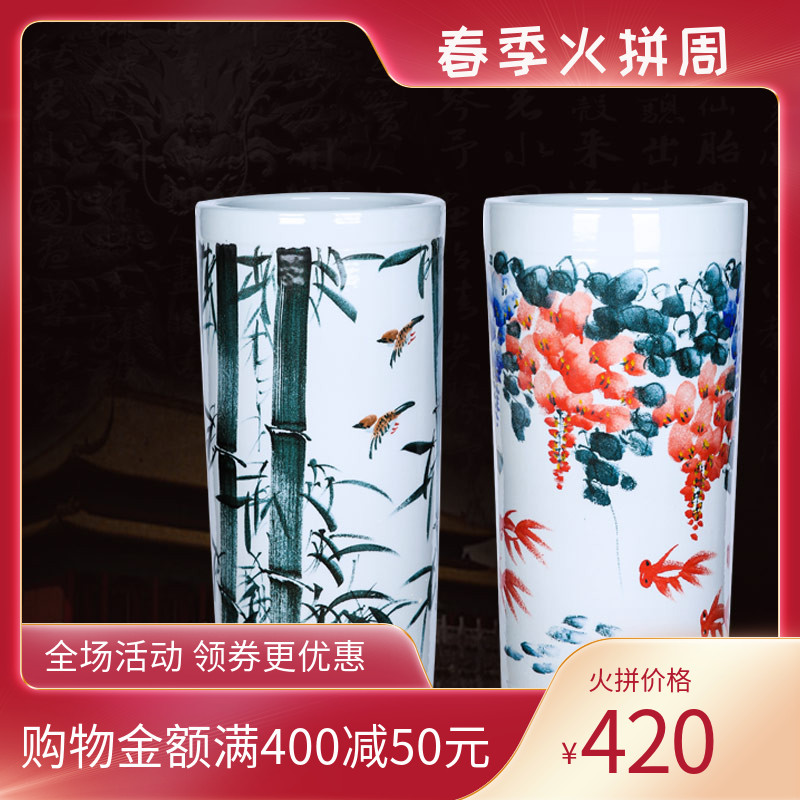 Jingdezhen ceramics hand - made quiver landing large bamboo vase furnishing articles and calligraphy cylinder scroll cylinder flower arranging the sitting room