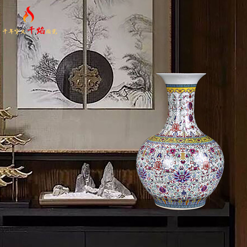 Jingdezhen ceramics colored enamel large vases, flower arrangement home sitting room adornment Chinese TV ark adornment furnishing articles