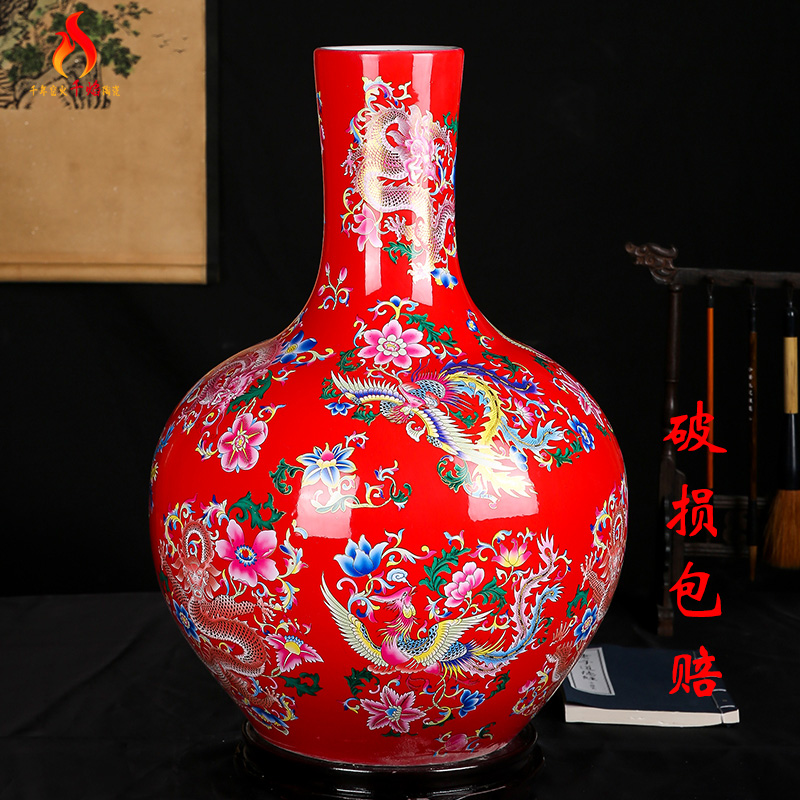 Jingdezhen ceramics, vases, flower arranging new Chinese style household furnishing articles sitting room adornment in extremely good fortune red, blue and yellow