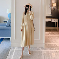 Pregnant women dress 2020 new spring and autumn skirt Korean Fashion Net red air lapel loose tide hot mother dress