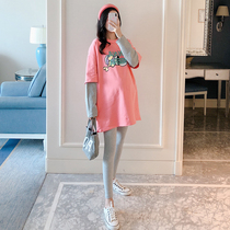 Maternity suit early spring new maternity fake two pieces cartoon cotton long sleeve T-shirt sweatshirt leggings two