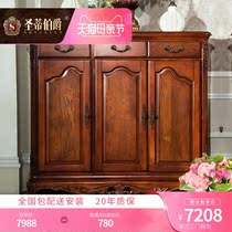 American solid wood shoe cabinet Xuanguan cabinet retro three door lobby cabinet Ou-style living-room Double door Entrance into the family door Shoe cabinet