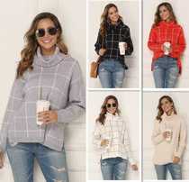 n and winter loose knit Plaid fashionable sweater for women