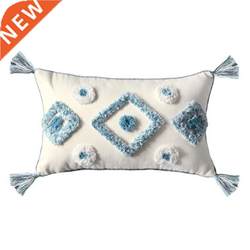 Nordic Throw Pillow Case Stripes Diamond Pattern Tufted Tass