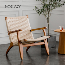 Nordic small apartment living room solid wood sofa Designer woven balcony lounge chair Household single cafe chair