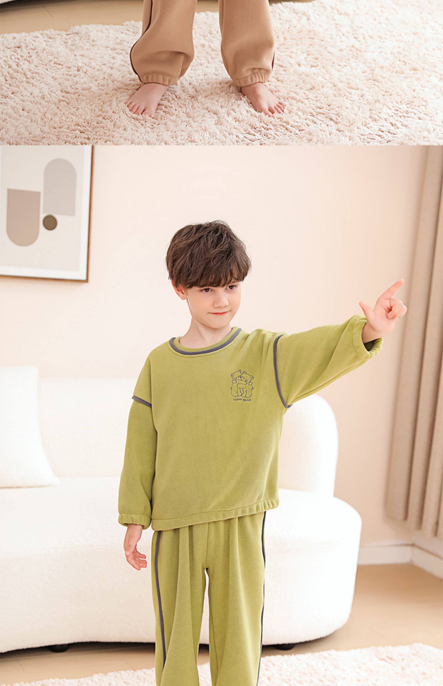 男童法兰绒睡衣冬款加厚加绒大童男孩秋冬季儿童珊瑚绒家居服套装