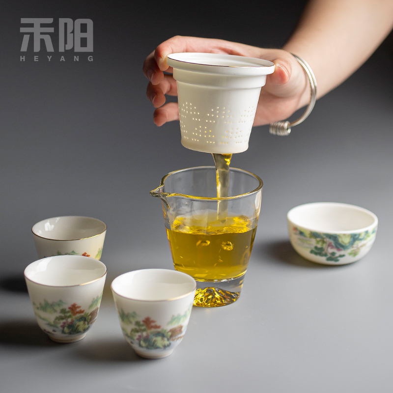 Send Yang glass crack a pot of three portable travel kung fu tea set ceramic tea, tea cup