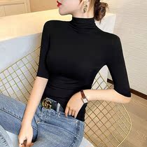 Pro-skin suede film clothes Modale short sleeves semi-high collar blouses for spring and autumn big codes for undershirt Korean version loose and thin T