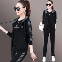 361 Sports Leisure set women spring and autumn 2021 new large size Korean version of thin hooded sweater three-piece cotton