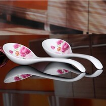 (2 large spoons)Ceramic household large soup spoons Long porcelain soup spoons Porridge spoons Handle spoons Rice spoons Soup spoons Bone China tableware