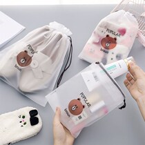 Travel storage bag Cute Brown bear drawstring drawstring pocket Transparent waterproof toiletries Underwear Portable travel shoe bag