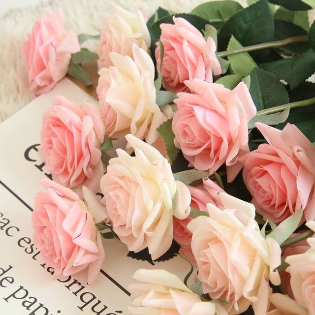 ເຊັ່ນດຽວກັບດອກໄມ້ຈິງ 10-stem set of Caroline hand-feeling moisturizing Rose simulation bouquet living room decoration fake floral arrangement