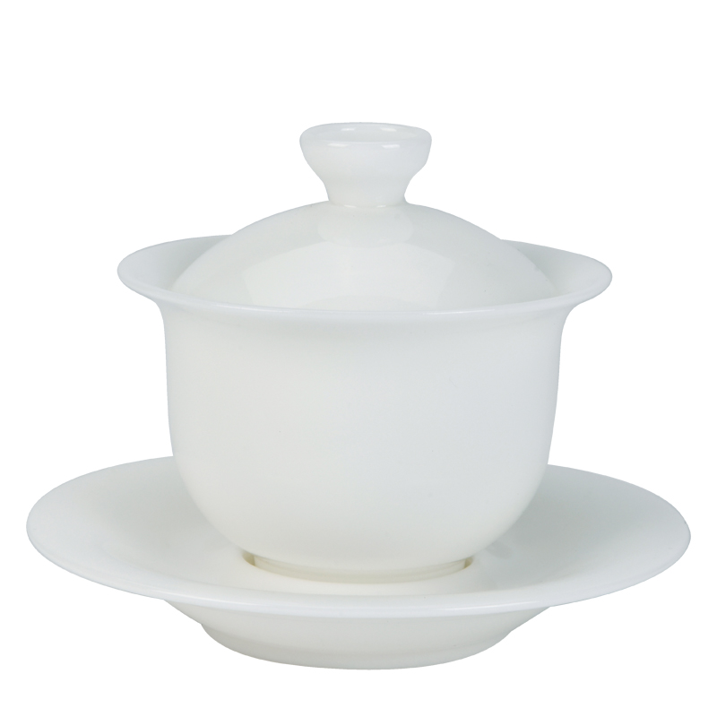 Xu dehua suet jade porcelain ink only three tureen kung fu tea set ceramic cups white porcelain bowl with household single thin
