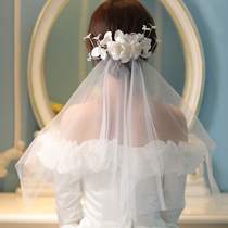 Bride Korean veil headdress flower white wedding ceremony wedding wedding simple wedding dress short Super beauty accessories