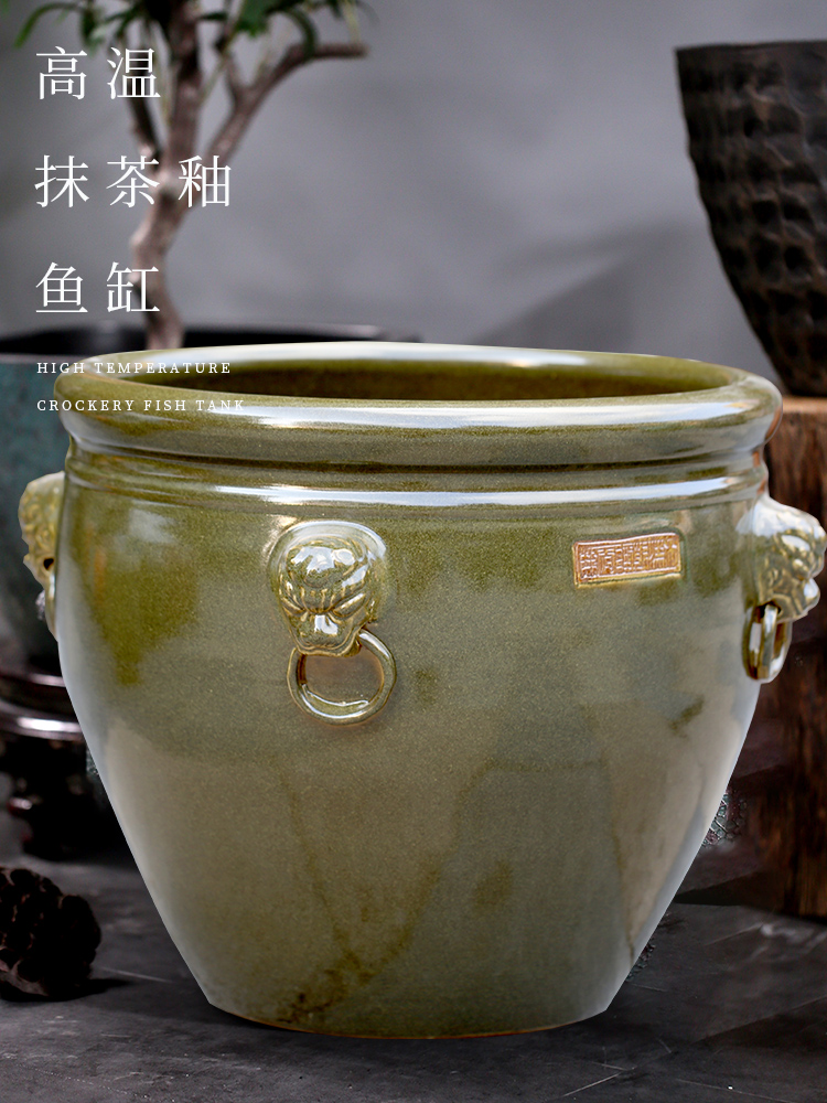 Jingdezhen ceramic aquarium turtle cylinder goldfish bowl lotus basin of new Chinese style cylinder head handle tank sitting room