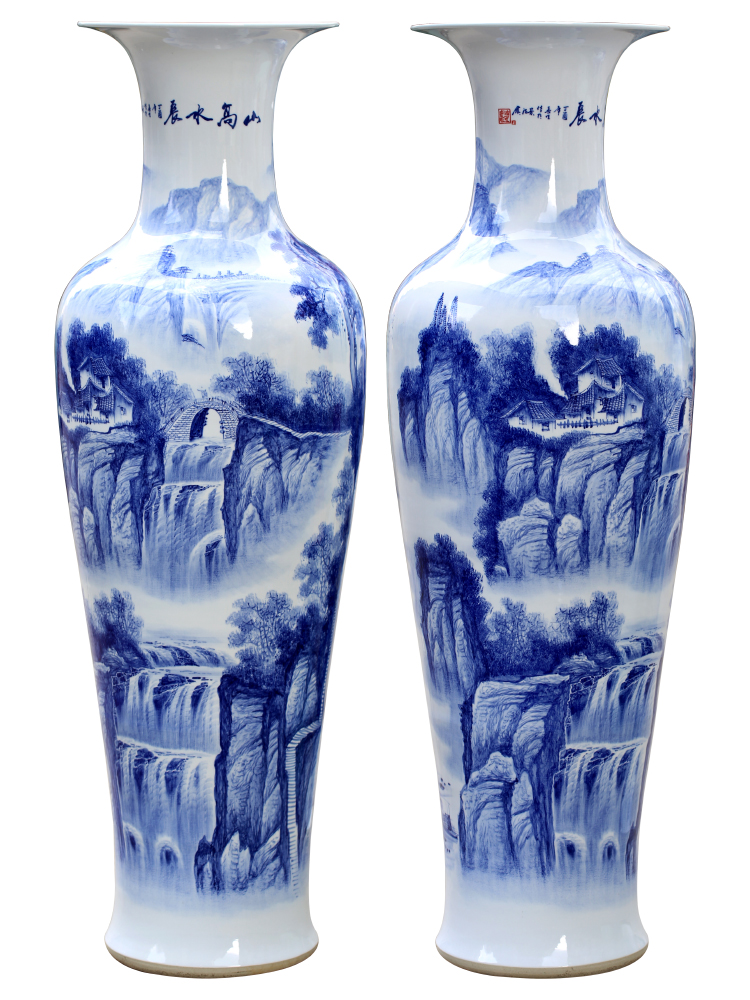 Jingdezhen ceramics of large vase furnishing articles large - sized hand - made sitting room adornment hotel feel of blue and white porcelain gifts