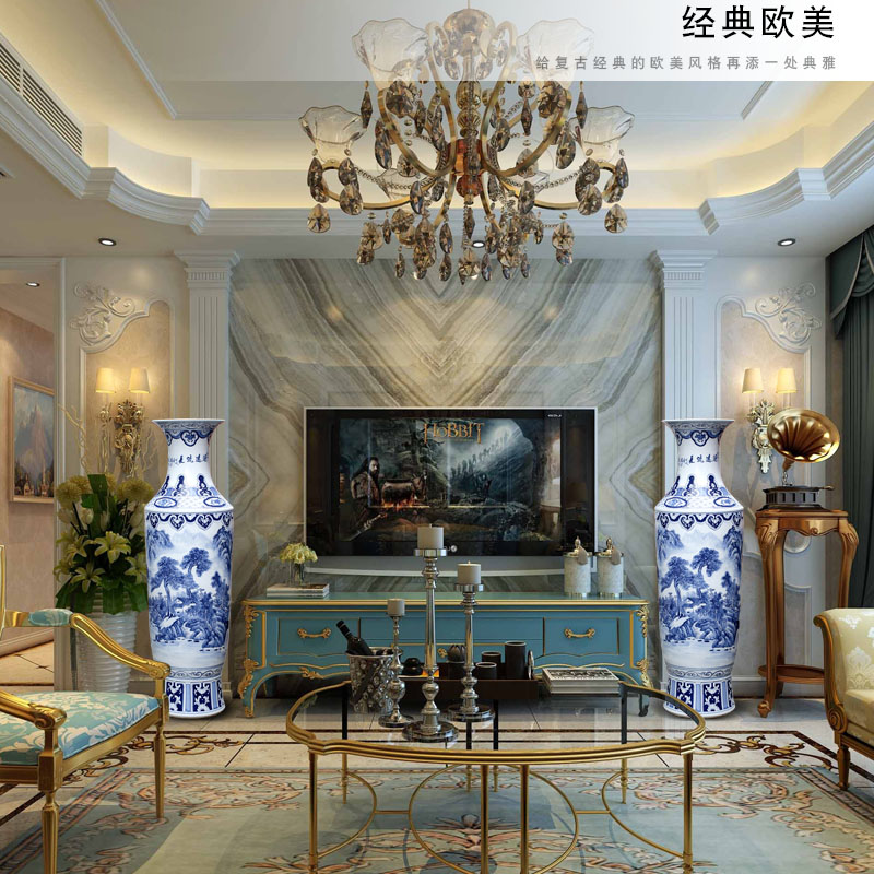 Jingdezhen blue and white porcelain painting has a long history of large vase household, sitting room, TV ark, furnishing articles study adornment