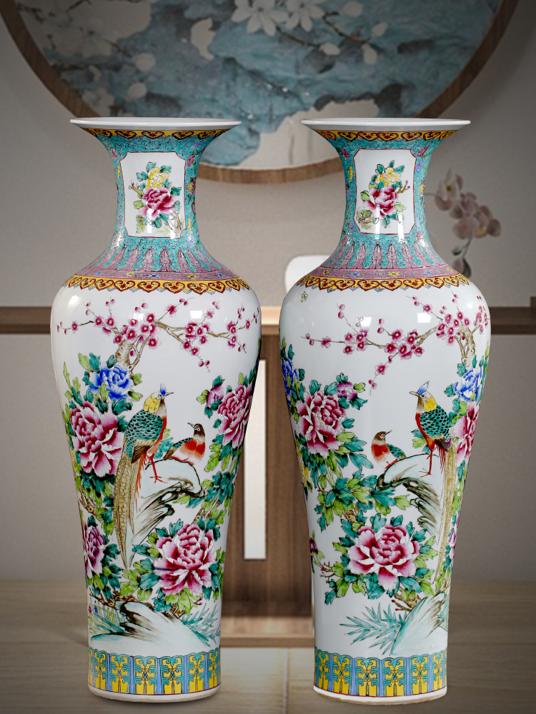 Jingdezhen ceramics hand - made famille rose flower - and - bird paintings home furnishing articles sitting room of Chinese style hotel in the French big vase