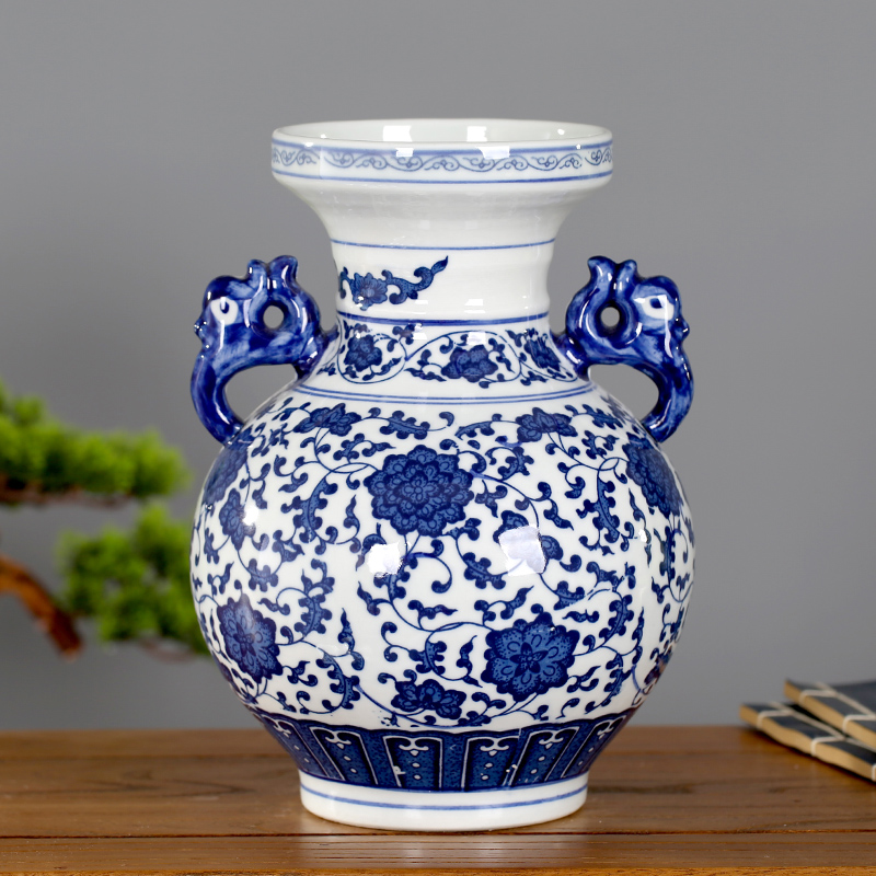 Blue and white porcelain vase rich ancient frame furnishing articles flower arranging Chinese jingdezhen ceramics sitting room home wine ark, adornment